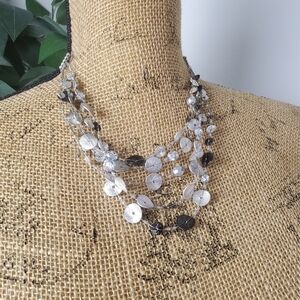 Chico's Multi Strand Silver Disc Crystal Statement Necklace